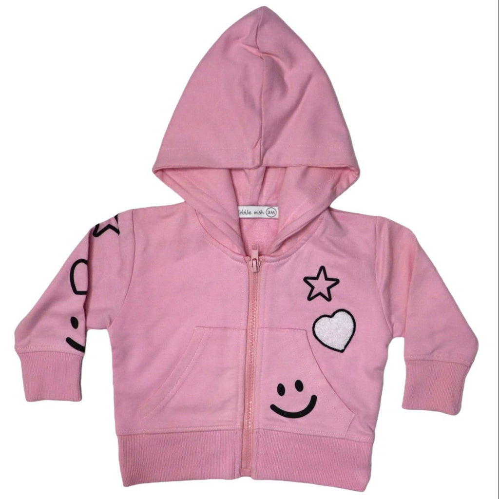 Chenille Heart Patch Zip Hoodie - Meems